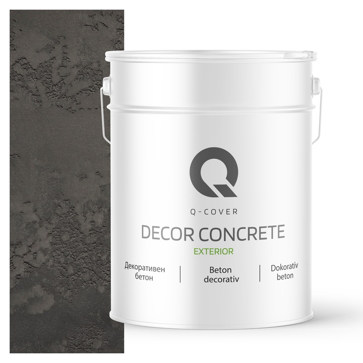 Beton decorativ pentru exterior, Q-COVER, Gri inchis F276, Gata de utilizare, Pe baza de dispersie acrilica si siliconica, Stabilitate a culorii, Rezistenta buna la socuri, zgariere, uzura, Durabilitate, Ornamental, 15KG