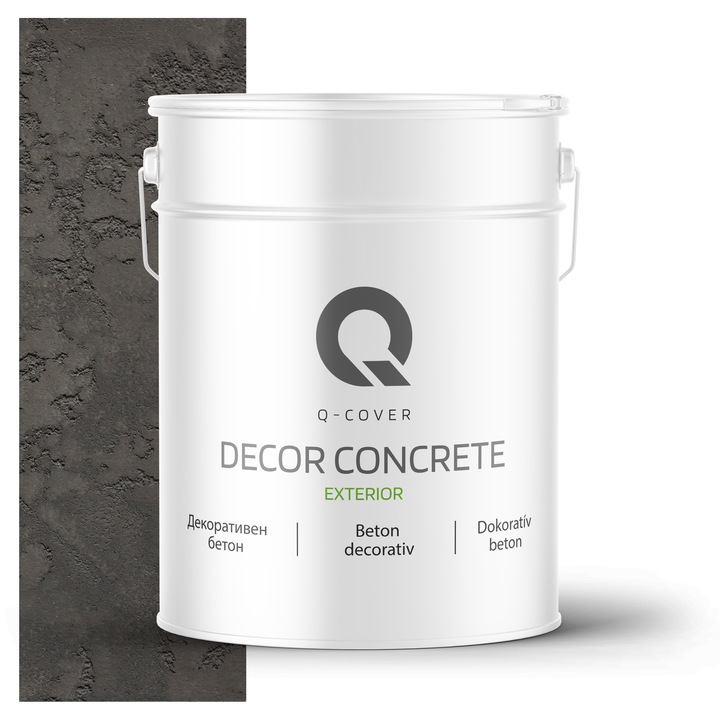 Beton decorativ pentru exterior, Q-COVER, Gri inchis F276, Gata de utilizare, Pe baza de dispersie acrilica si siliconica, Stabilitate a culorii, Rezistenta buna la socuri, zgariere, uzura, Durabilitate, Ornamental, 15KG