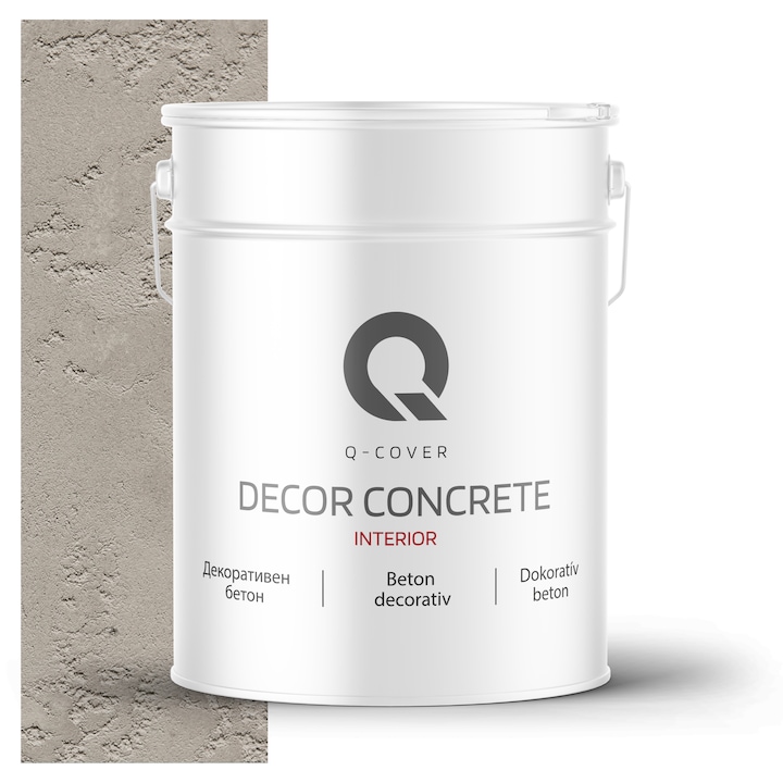 Beton decorativ pentru interior, Q-COVER, Gri deschis F264, Gata de utilizare, Pe baza de dispersie acrilica si siliconica, Stabilitate a culorii, Rezistenta buna la socuri, zgariere, uzura, Durabilitate, Ornamental, 15KG
