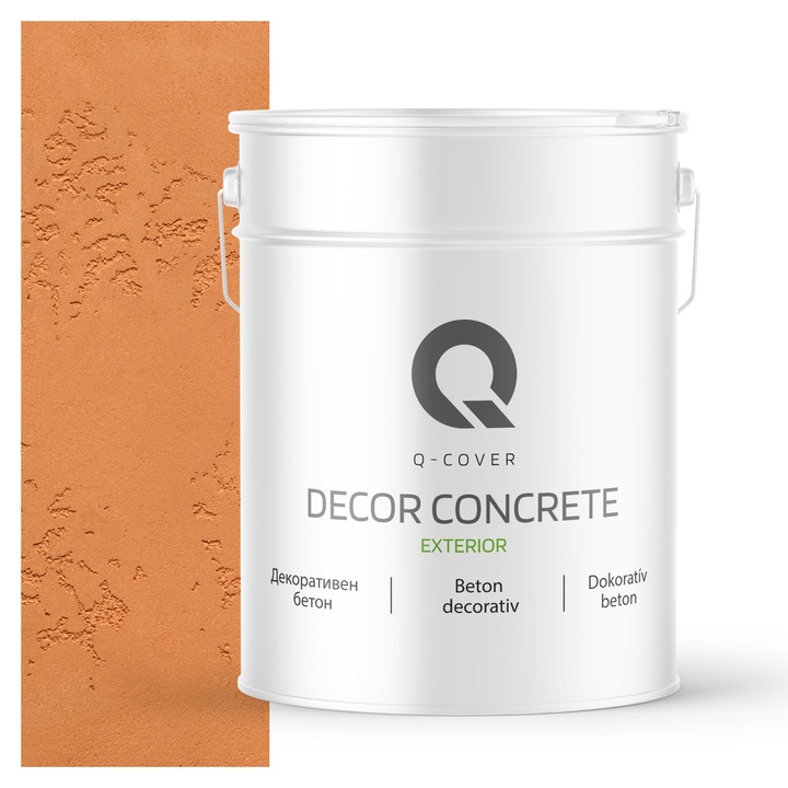 Beton decorativ pentru exterior, Q-COVER, Caramel F596, Gata de utilizare, Pe baza de dispersie acrilica si siliconica, Stabilitate a culorii, Rezistenta buna la socuri, zgariere, uzura, Durabilitate, Ornamental, 15KG