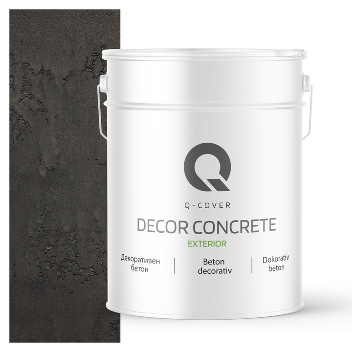 Beton decorativ pentru exterior, Q-COVER, Antracit F267, Gata de utilizare, Pe baza de dispersie acrilica si siliconica, Stabilitate a culorii, Rezistenta buna la socuri, zgariere, uzura, Durabilitate, Ornamental, 15KG