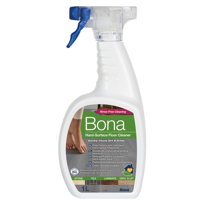 Detergent Bona 1L Pulverizator, pentru SPC,LVT,laminat, ceramica, piatra – reumplere rapida, pe baza de apa, pH neutru fara miros