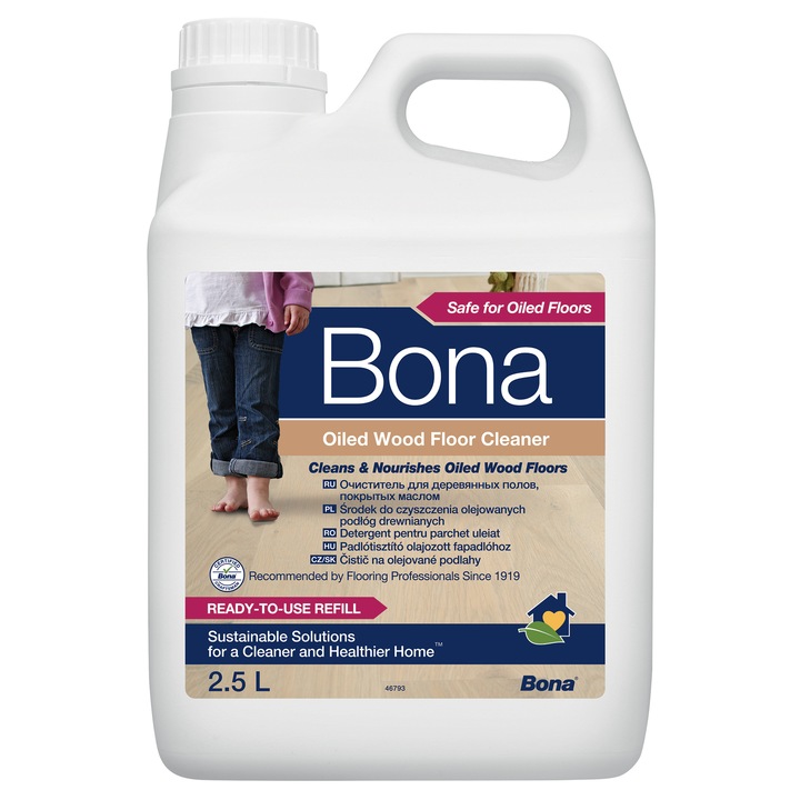 Detergent Bona pentru Parchet Uleiat – rezerva economica 2.5 L, pe baza de apa, curatat eficient si delicat