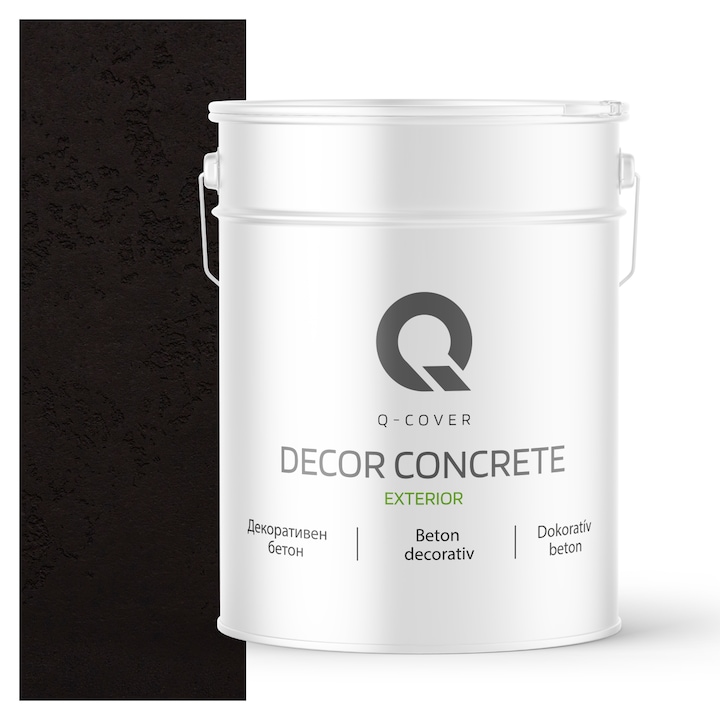 Beton decorativ pentru exterior, Q-COVER, Negru 9005, Gata de utilizare, Pe baza de dispersie acrilica si siliconica, Stabilitate a culorii, Rezistenta buna la socuri, zgariere, uzura, Durabilitate, Ornamental, 15KG