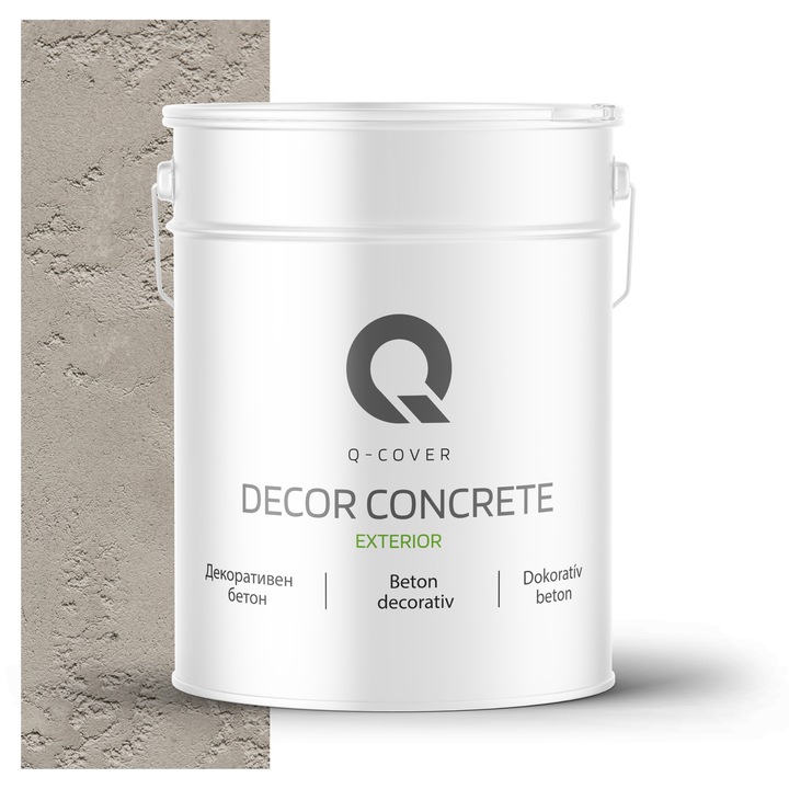 Beton decorativ pentru exterior, Q-COVER, Gri deschis F264, Gata de utilizare, Pe baza de dispersie acrilica si siliconica, Stabilitate a culorii, Rezistenta buna la socuri, zgariere, uzura, Durabilitate, Ornamental, 15KG