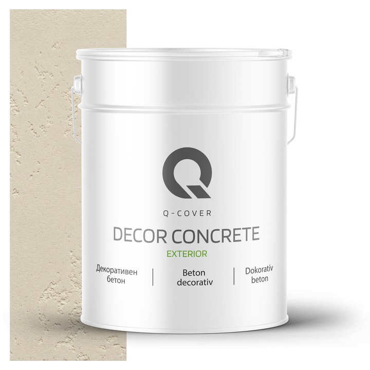 Beton decorativ pentru exterior, Q-COVER, Bej deschis F751, Gata de utilizare, Pe baza de dispersie acrilica si siliconica, Stabilitate a culorii, Rezistenta buna la socuri, zgariere, uzura, Durabilitate, Ornamental, 15KG