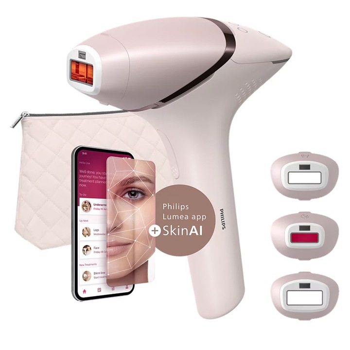 Epilator IPL PHILIPS Lumea Seria 9000 BRI953/02, 450.000 Impulsuri, 3 Accesorii, Roz