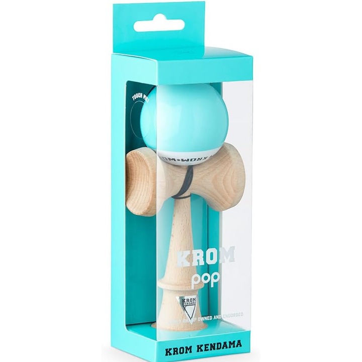 Kendama Pop Rubber KROM Minősített bükkfából készült - Prémium fa minőség - Kezdőknek és profiknak - Csomag: Csere zsinór + Matricák, prémium fényes kék