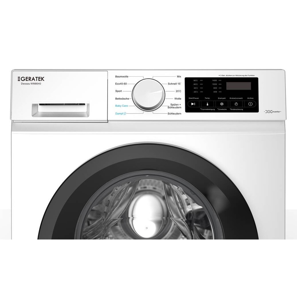 Mașină de spălat rufe Geratek Dessau WM8040, 8 kg, alb cu ușă neagră, 1400 rpm