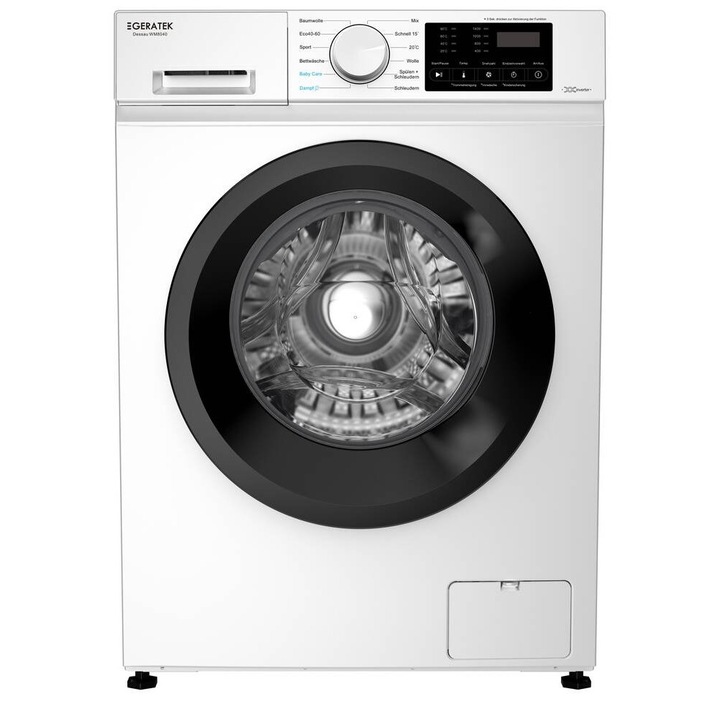 Mașină de spălat rufe Geratek Dessau WM8040, 8 kg, alb cu ușă neagră, 1400 rpm