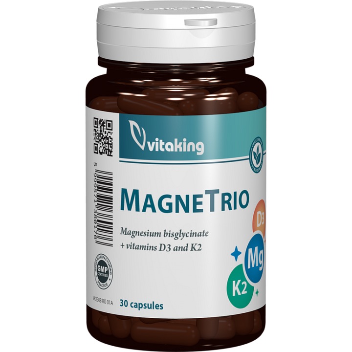 MagneTrio - Vitamina K2, Magneziu si D3, Vitaking, 30 capsule