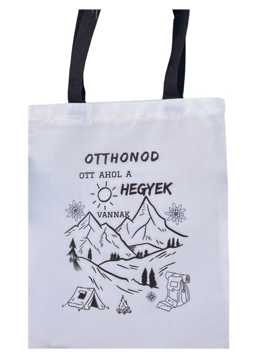 Vászon táska cipzárral, fekete fogantyúval hegyek