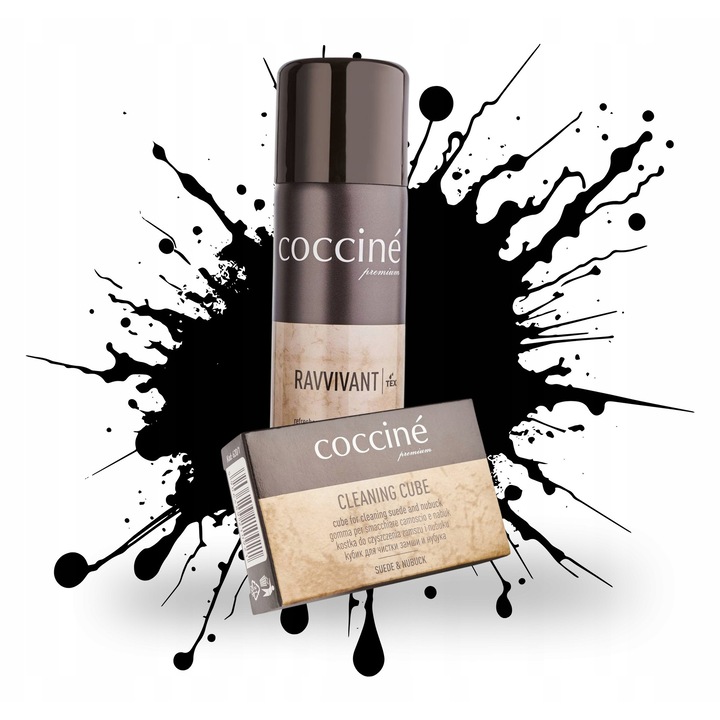 Kit de curatare a incaltamintei, Coccine, Ravvivant, 250 ml, pentru nubuc si piele intoarsa, reimprospatare a culorii, radiera de curatare, negru, set 2 in 1, material sintetic, indeparteaza eficient petele, sigur pentru piele, usor de utilizat, eficient