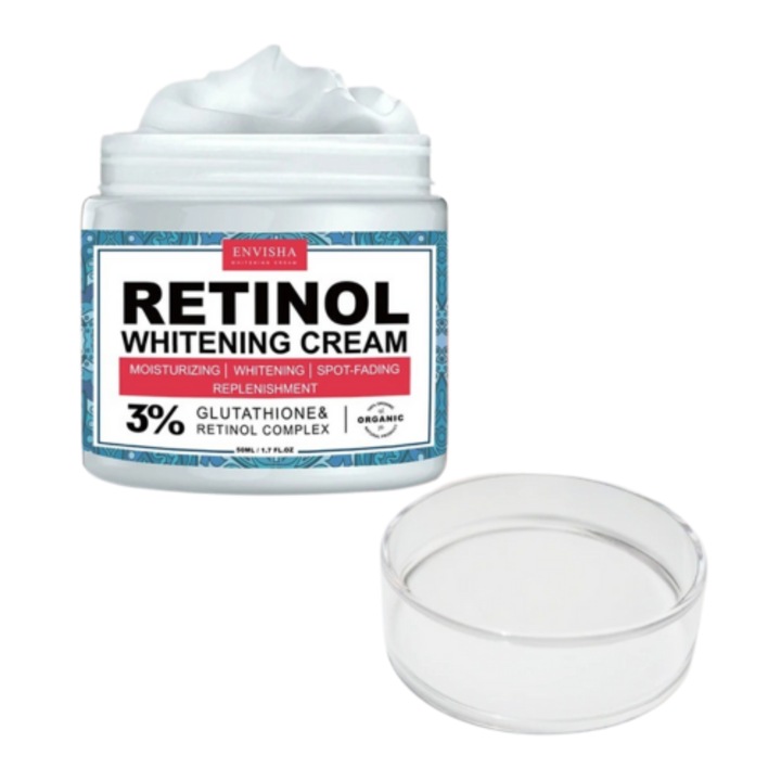 Крем за лице против бръчки с 3% ретинол и глутатион – Envisha, интензивна хидратация, изравняване на тена, мекота и блясък