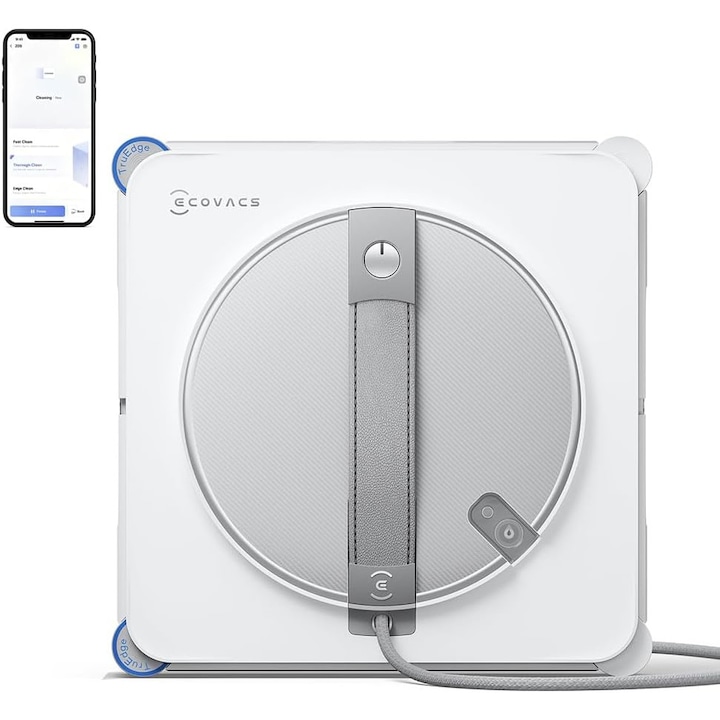 Робот за почистване на прозорци Ecovacs Winbot W2S, Технология TruEdge, 3 дюзи за пръскане, Навигация WIN-SLAM 4.0, 10 нива на безопасност, Засмукване 8000 Pa, Без ивици