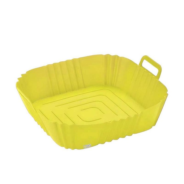 Tava De Protectie Din Silicon SIKS, Pentru Air Fryer, Universala, Pentru Friteuza, Prajit, Copt, Reutilizabila, Patrata, Galben