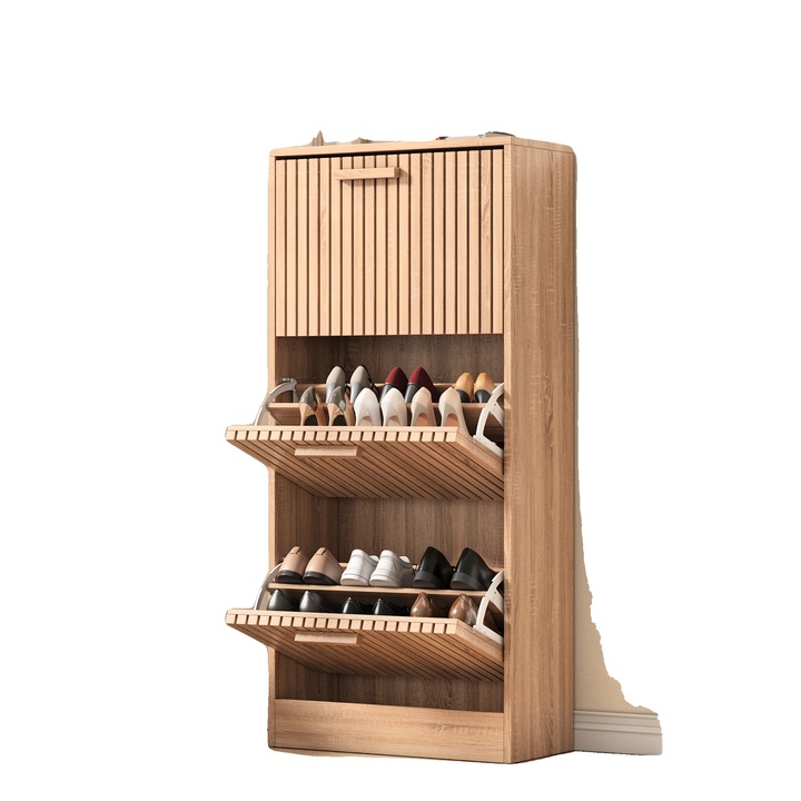 Cipősszekrény, 60x24x113cm, 3 fiókos, fa, könnyű összeszerelés