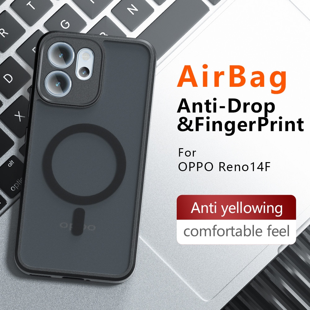 Husa premium pentru Oppo Reno 14F, 14FS 5G CareFree Defender, cu MagSafe, Design Slim & Protectie Completa, Never-Yellow, anti-amprente - negru mat