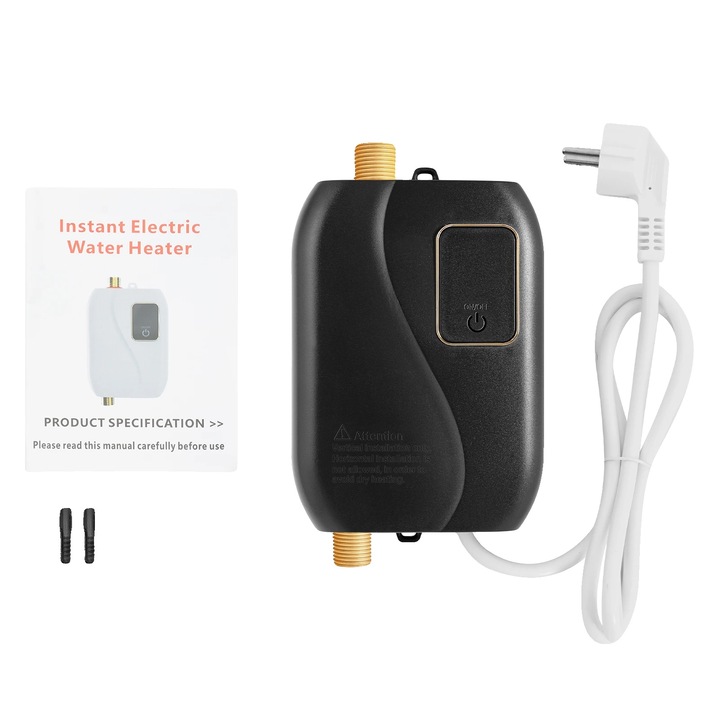 Azonnali vízmelegítő, kompakt design, azonnali meleg víz, fekete