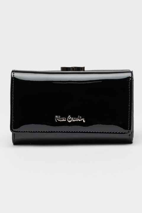 Pierre Cardin, Лачено кожено портмоне с лого, Черен