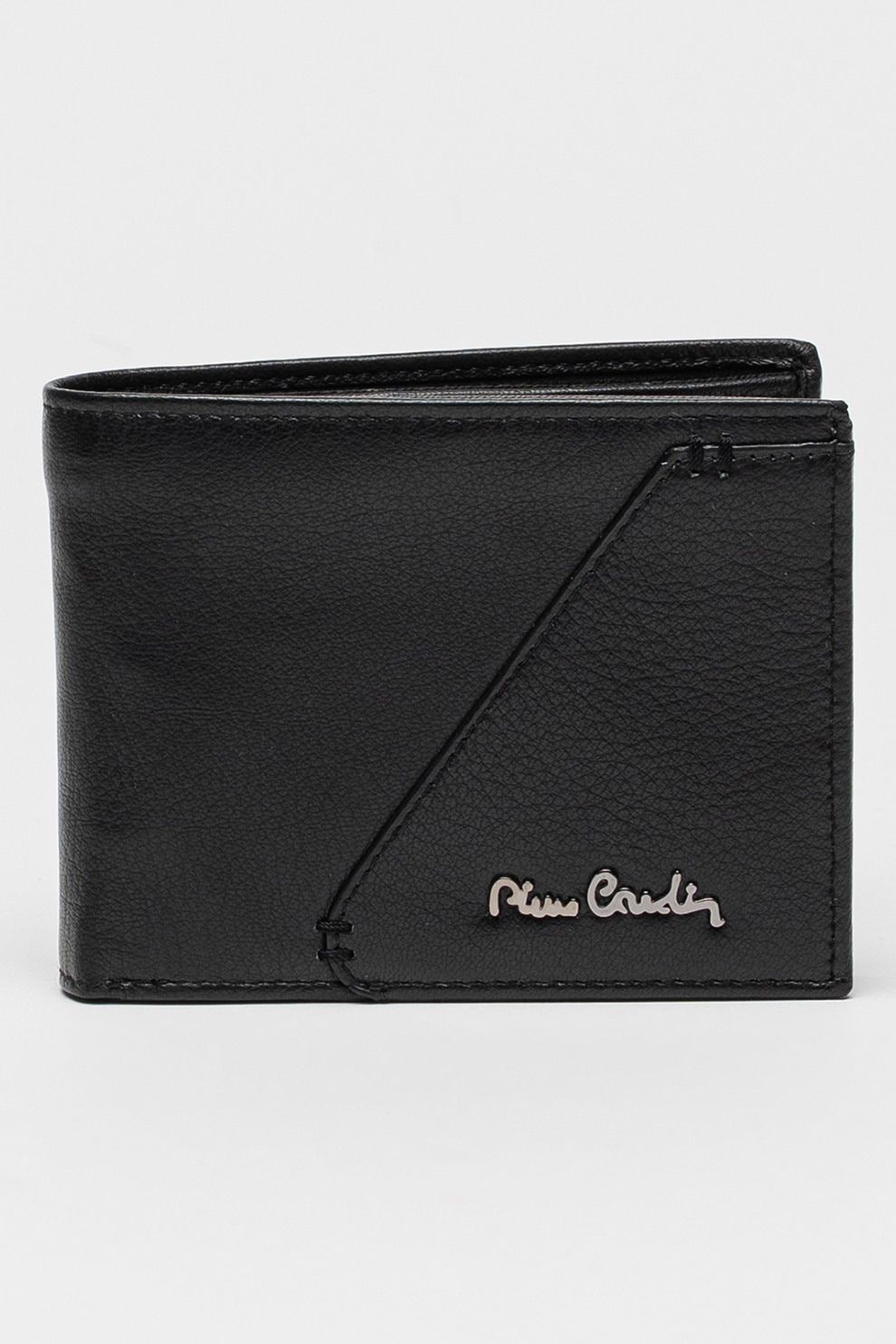 Pierre Cardin, Portofel pliabil de piele cu logo metalic, Negru