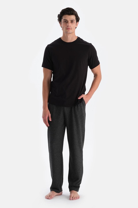 Dagi, Pantaloni de pijama cu talie ajustabila, Negru melange