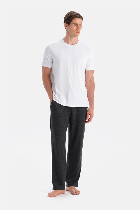 Dagi, Pantaloni de pijama cu croiala dreapta si snur de ajustare, Negru melange