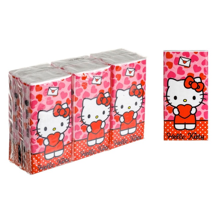 Set Servetele Nazale Copii Shopiens, 3 Straturi Hello Kitty 6 Pachete x 10 Bucati