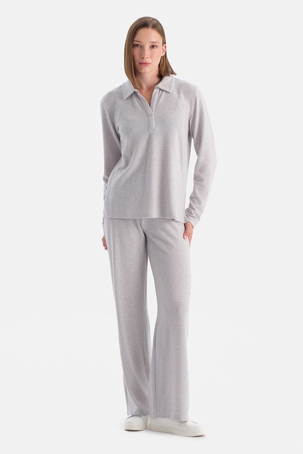 Dagi, Pantaloni relaxati cu talie elastica, Gri deschis melange, M