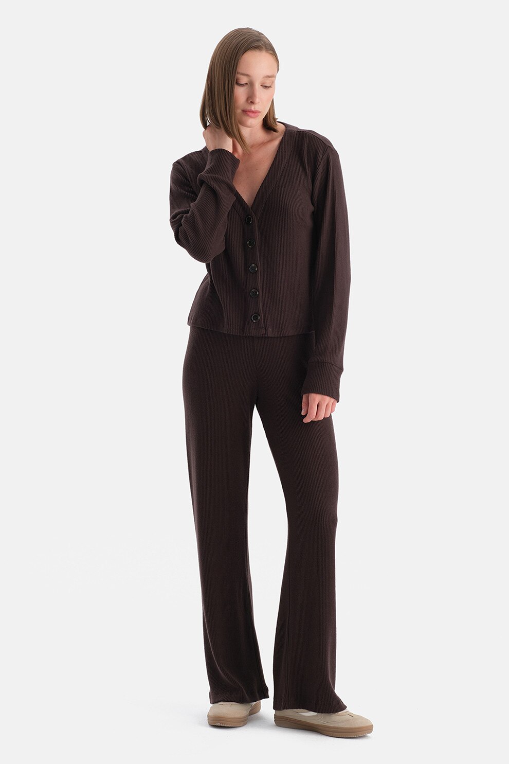 Dagi, Pantaloni regular fit cu talie medie, Maro inchis, M
