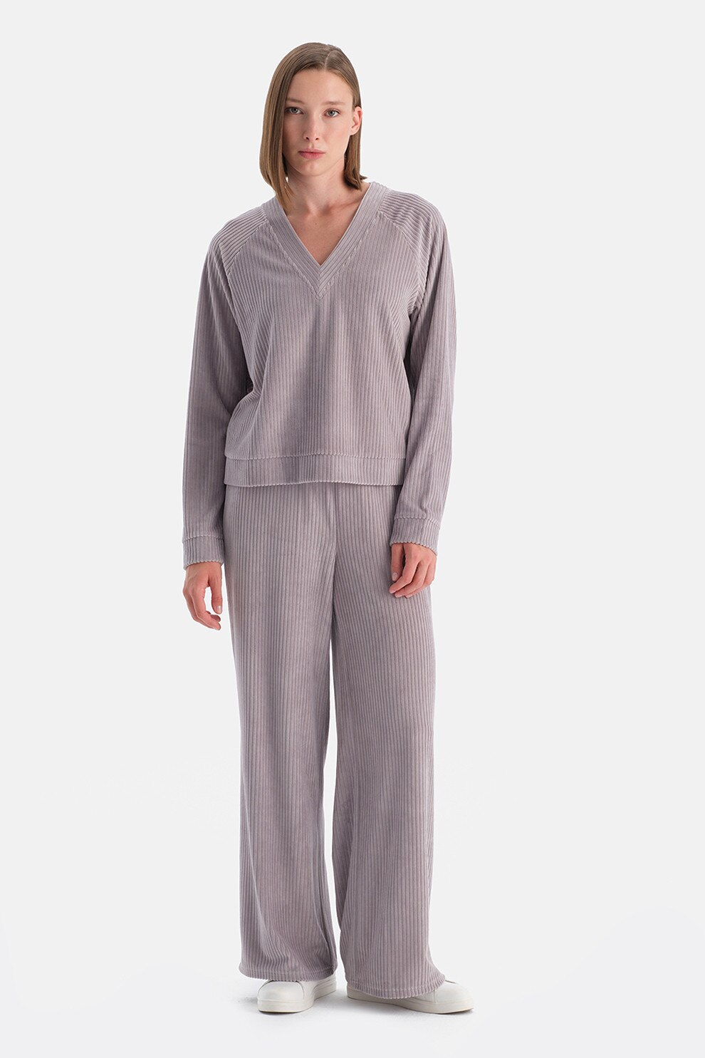Dagi, Pantaloni relaxed fit cu model uni, Violet prafuit, M