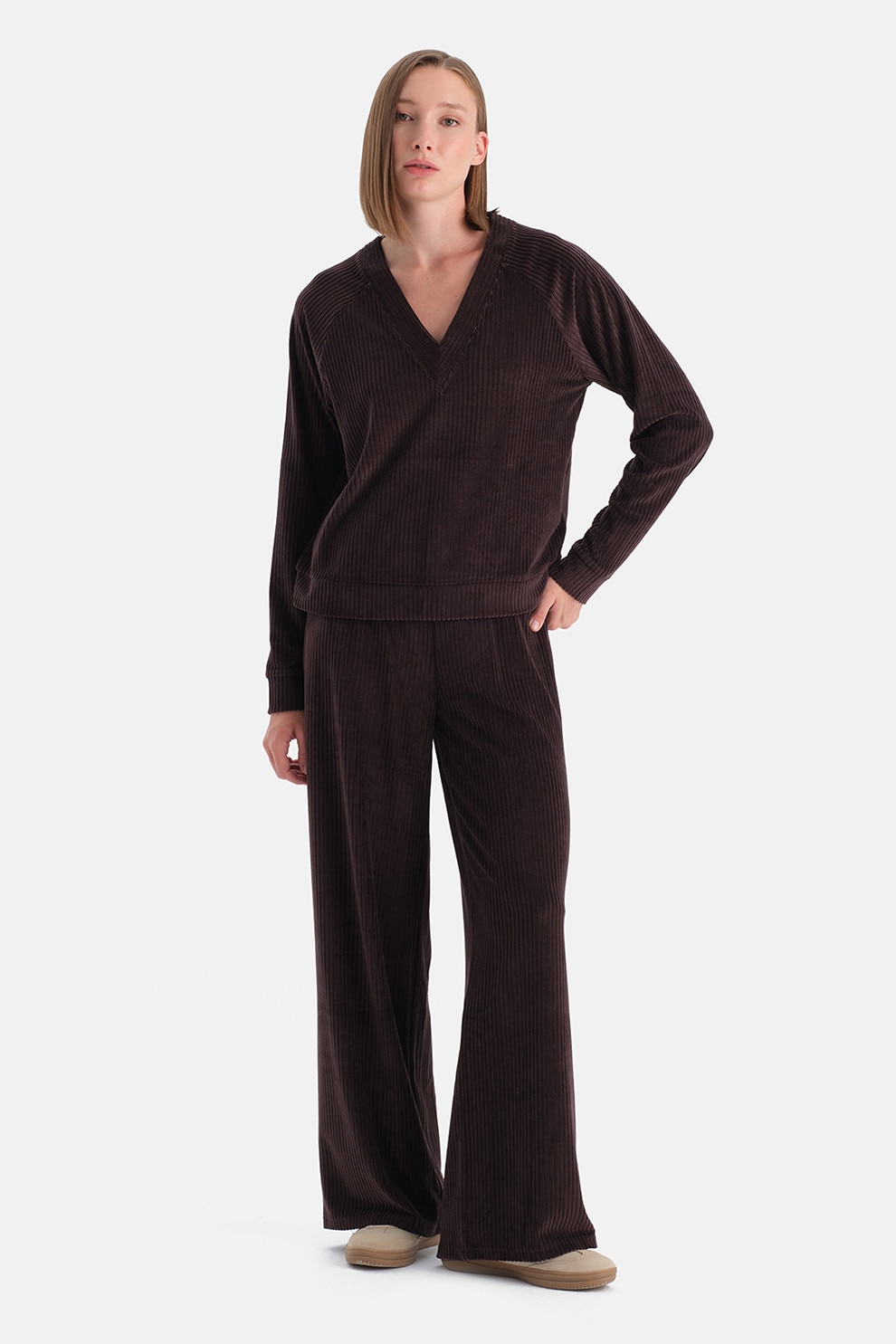 Dagi, Pantaloni relaxed fit cu model uni, Maro inchis, M