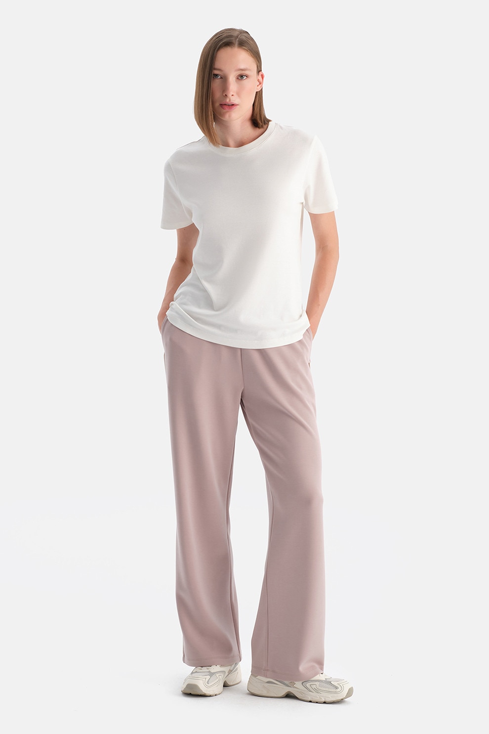 Dagi, Pantaloni de trening relaxed fit cu nasturi, Roz prafuit, M