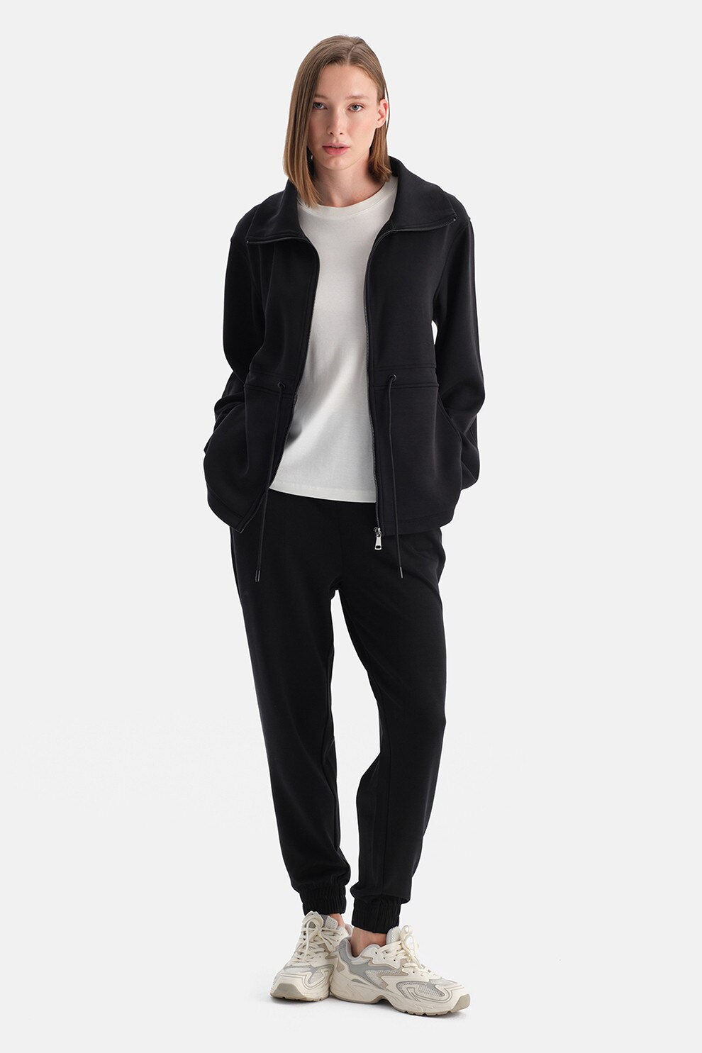 Dagi, Pantaloni de trening relaxed fit cu talie medie, Negru, M