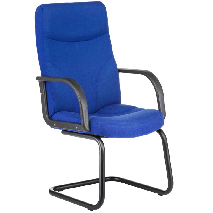 QMOBILI RIVA S Kék látogató szék, szövet C, S alakú basis, rögzített polipropilén karfás