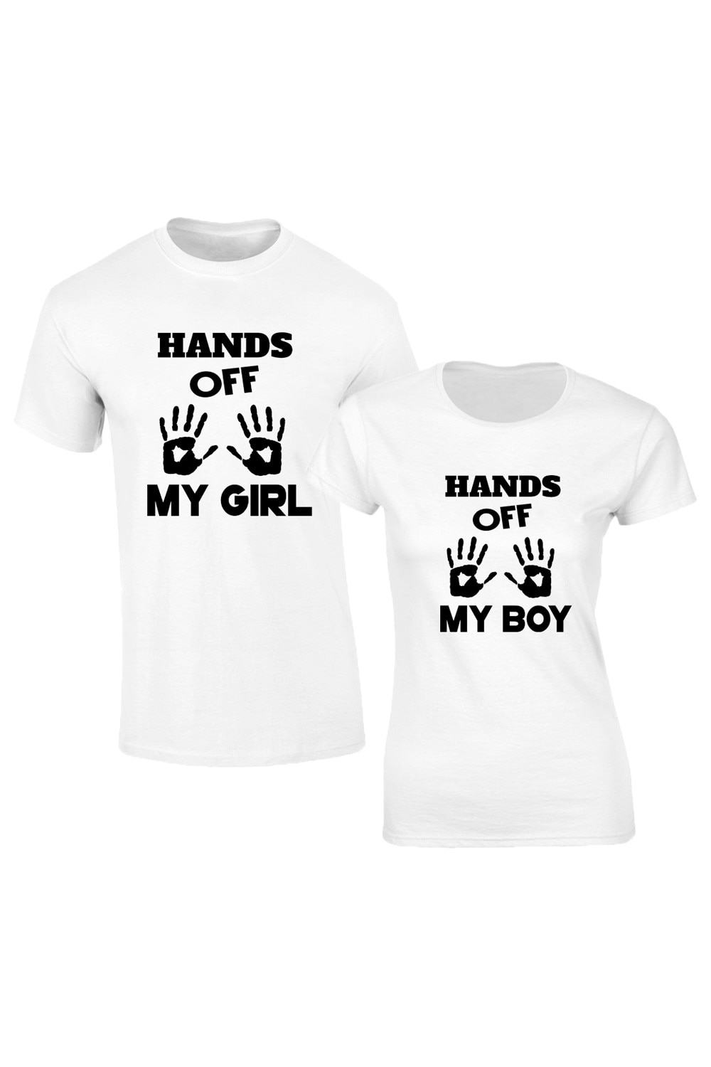 Set de 2 tricouri pentru cuplu albe Hands off , marimea M