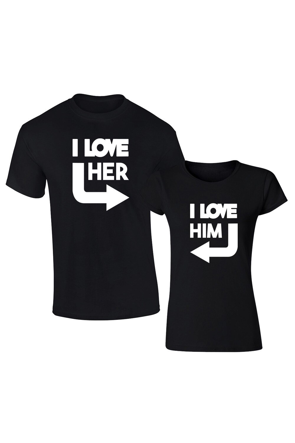 Set de 2 tricouri pentru cuplu negre I love HER/HIM , marimea S
