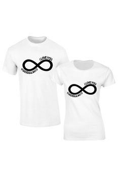 Set de 2 tricouri pentru cuplu albe Infinite , marimea M Set de 2 tricouri pentru cuplu albe Infinite , marimea M