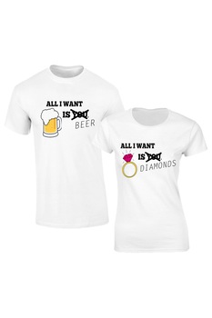 Set de 2 tricouri pentru cuplu albe All I want , marimea S Set de 2 tricouri pentru cuplu albe All I want , marimea S