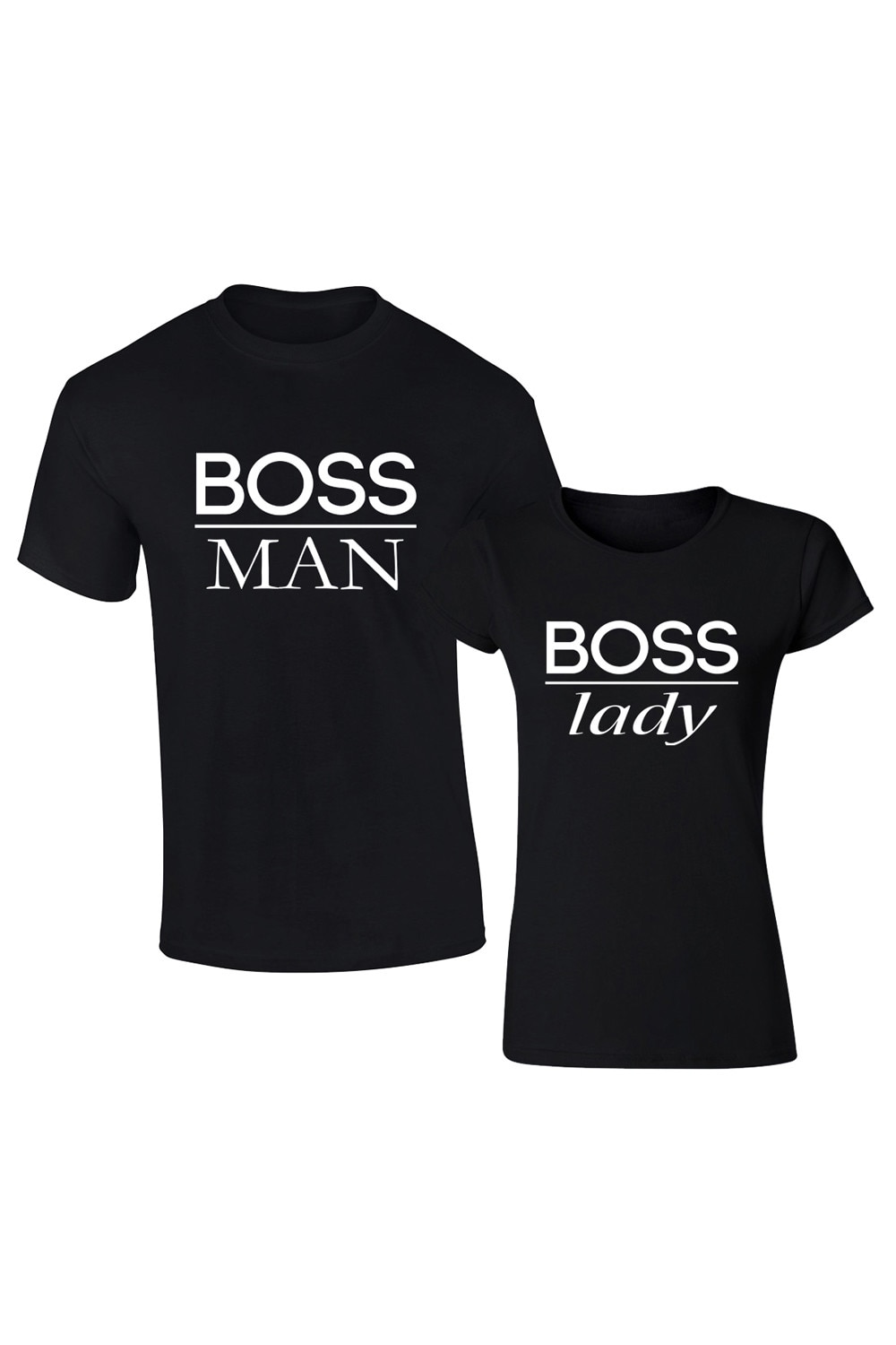 Set de 2 tricouri pentru cuplu negre Boss Man/Lady , marimea S