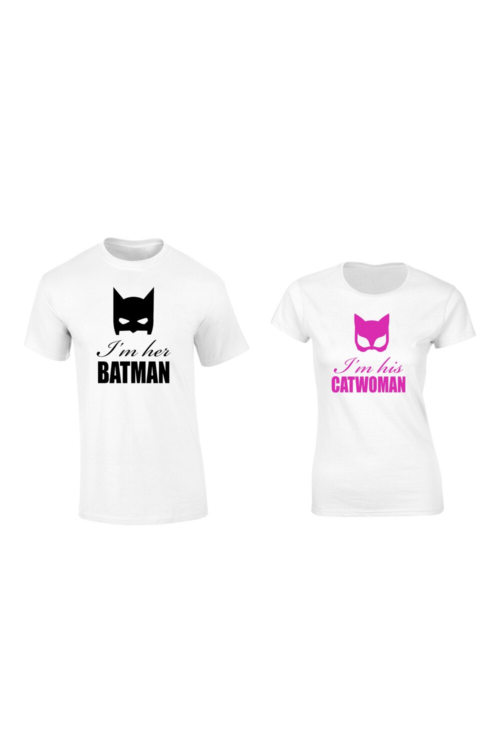 Set de 2 tricouri pentru cuplu albe Batman/Catwoman , marimea S