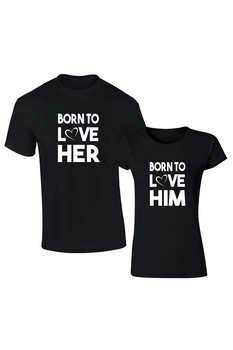 Set de tricouri negre Born to love COD SN206,Barbat:M,Dama:M Set de tricouri negre Born to love COD SN206,Barbat:M,Dama:M