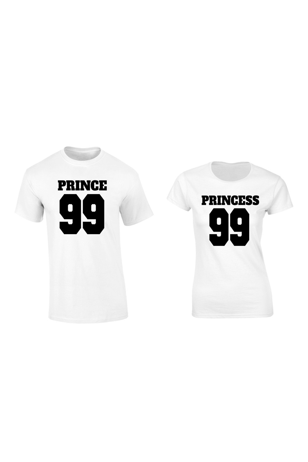 Set de 2 tricouri pentru cuplu albe Prince/Princess 99 , marimea S