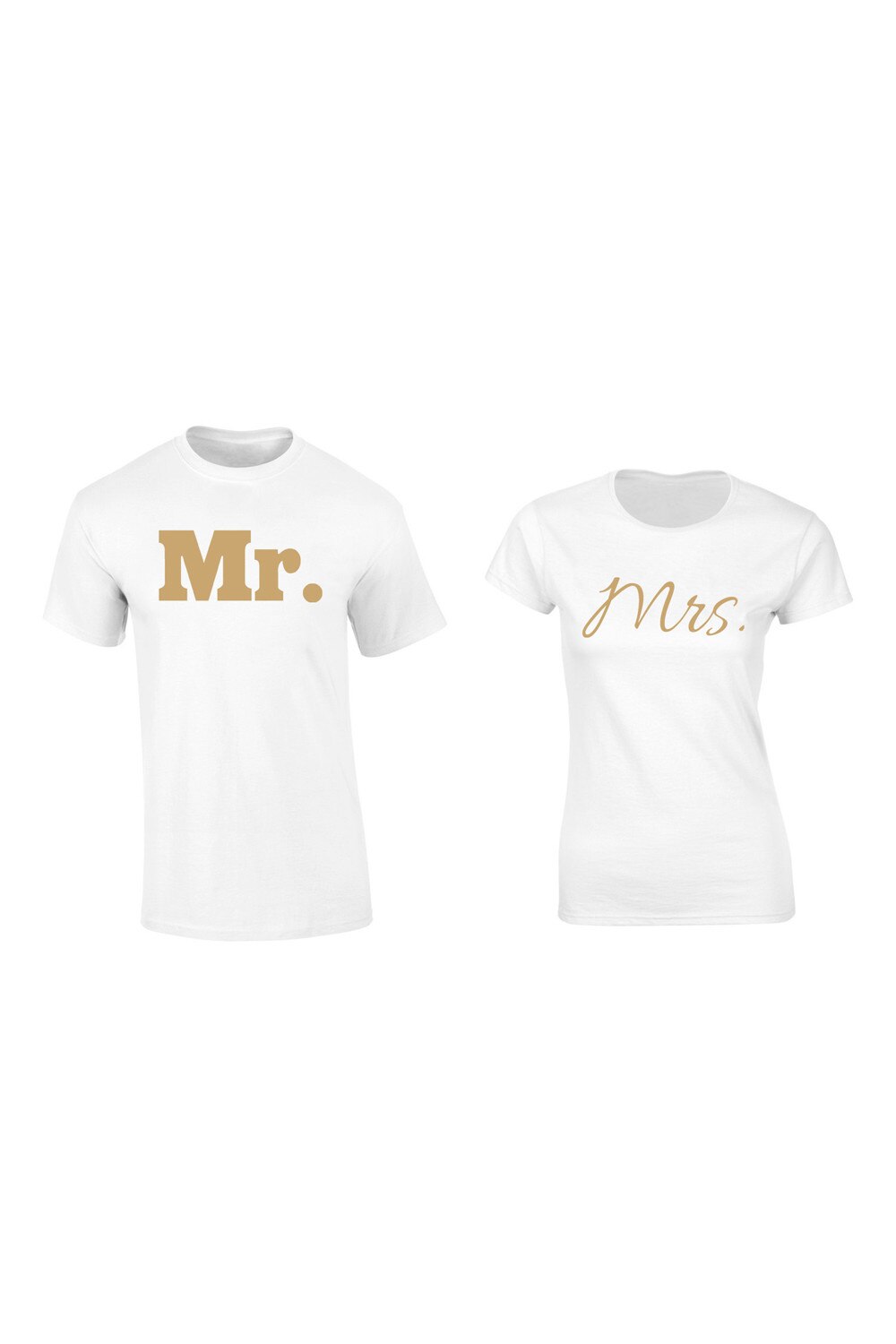 Set de 2 tricouri pentru cuplu albe Mr./Mrs. Gold , marimea S