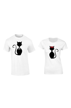 Set de 2 tricouri pentru cuplu albe Cats , marimea M Set de 2 tricouri pentru cuplu albe Cats , marimea M