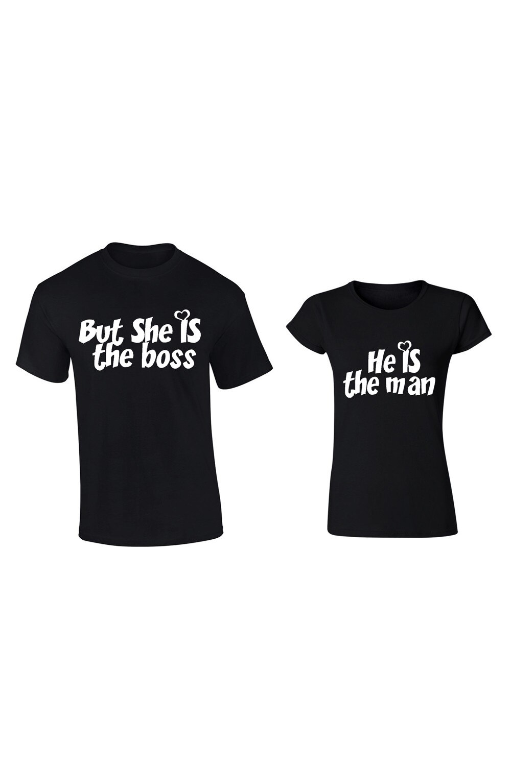 Set de 2 tricouri pentru cuplu negre But she is the boss, marimea S