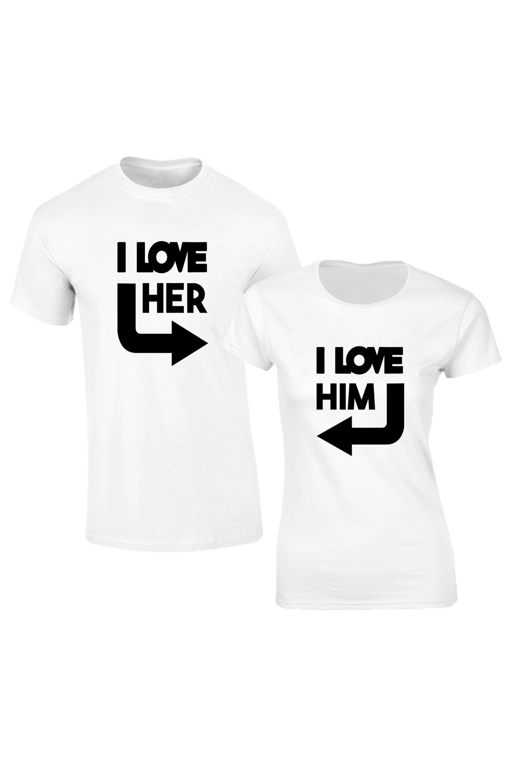 Set de 2 tricouri pentru cuplu albe I love HER/HIM , marimea M