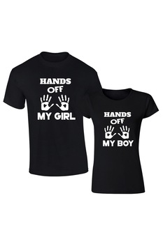 Set de tricouri negre Hands off COD ST603,Barbat:M,Dama:M Set de tricouri negre Hands off COD ST603,Barbat:M,Dama:M