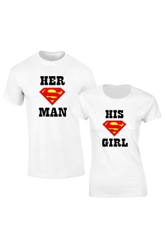 Set de 2 tricouri pentru cuplu albe Superman , marimea S Set de 2 tricouri pentru cuplu albe Superman , marimea S