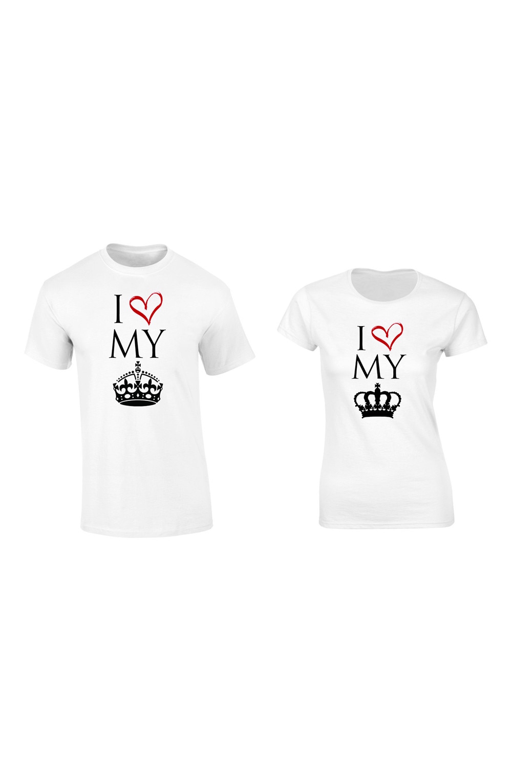 Set de 2 tricouri pentru cuplu albe I LOVE Crown , marimea S